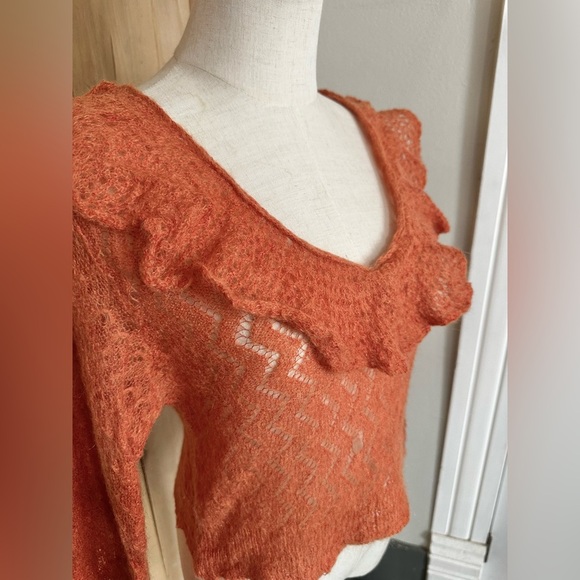 Free People Macaroon Ruffled Neck Knit Sweater Orange - Picture 4 of 6